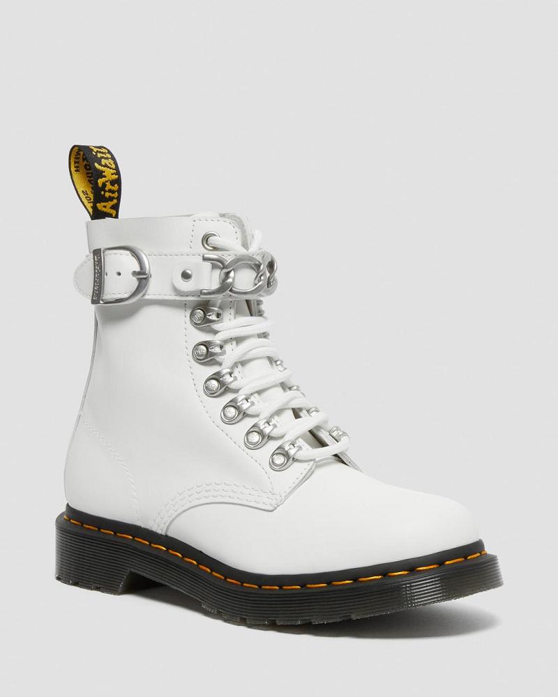 Dr Martens 1460 Pascal Chain Læder Snørestøvler Dame Hvide | DK 180GSO